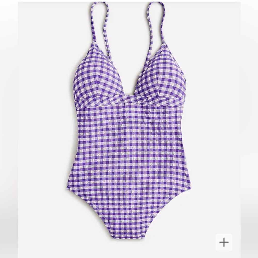 J Crew Plunge One-Piece Swimsuit in Gingham, NWTj